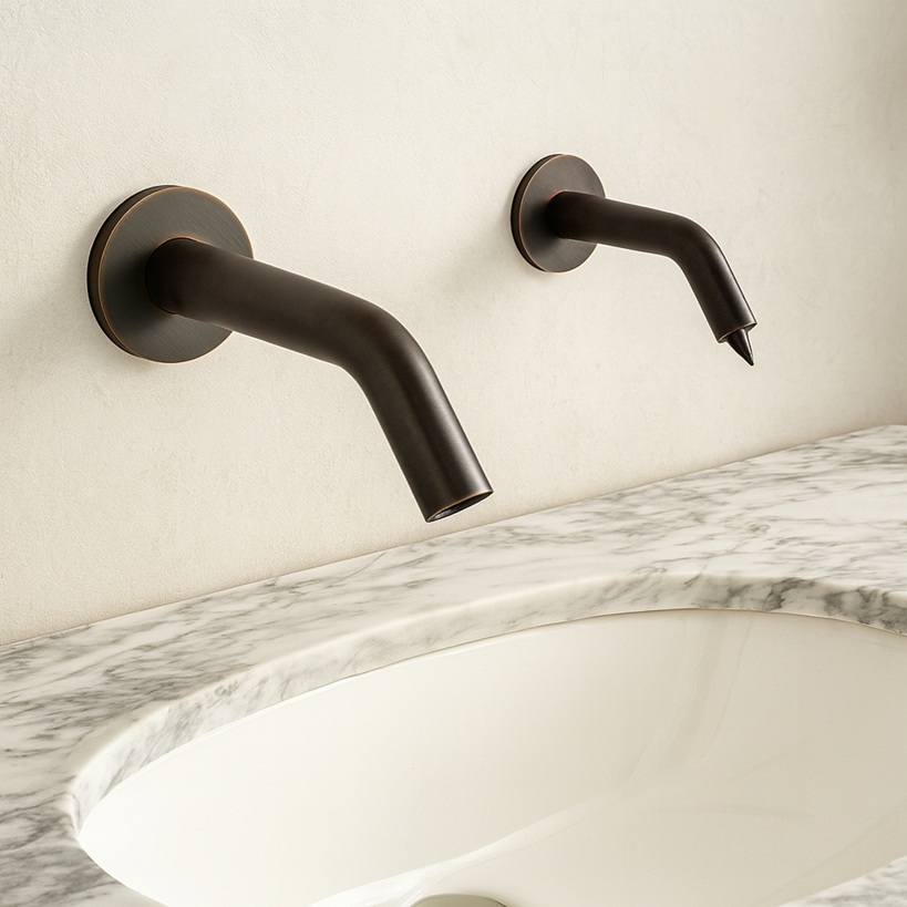 Fontana Milan Contemporary Dark Oil Rubbed Bronze Finish Wall Mount Dual Automatic Sensor Faucet And Soap Dispenser
